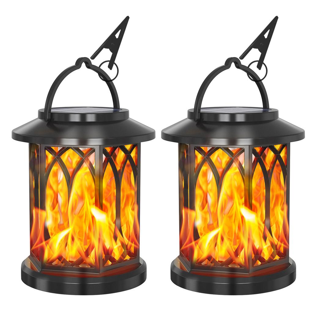 Solar Lanterns for Outdoor Garden Flickering Flame Effect Solar Powered Hanging Light Waterproof Wall Mount for Front Porch