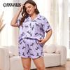 Женская пижама большого размера, домашняя одежда, свободный повседневный костюм с коротким рукавом и шортами