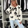Bow Lace Up Sweater Knitted Coat Women Loose Casual Commute Short Cardigan Autumn Streetwear Round Neck Knitwear Tops