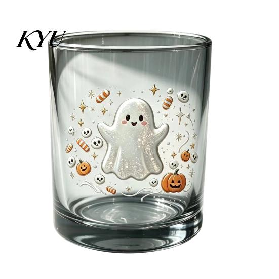 Spooky Pumpkin Party Cups Halloween Ghost Glass Cup, Colorful Gradient Aesthetic Tumbler with Decorative Holiday Drinkware Skull Print, Drinkware,