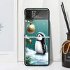 Christmas Penguin Phone Case Cover for Samsung Galaxy Z Flip 7 6 5 4 3 5G Flip3 Flip4 Flip5 ZFlip6 ZFlip7 Black Fundas Galaxy Z