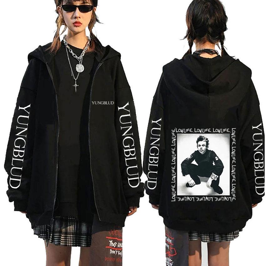 Singer Yungblud Black Hearts Club Zipper Hoodie Male Fleece Cotton Zip Up Hoodies Men Women Rock Vintage Oversized Zip Up Jacket