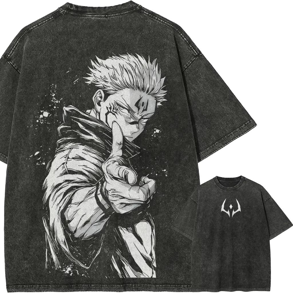Футболка с принтом Jujutsu Kaisen Рёмен Сукуна Мужская Юдзи Итадори Графическая футболка Винтажная стирка Хлопок Аниме Уличная одежда