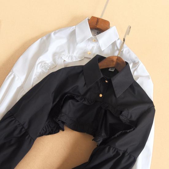 Women Fake Collar Lapel Lantern Long Sleeve Single Breasted Ruffle Stitching Hem False Collar Solid Color Sweater Decorative Collar