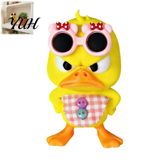 Creative Birthday Gifts 3D Printed Cute Duck Figurine with Glasses, Angry Pose Desk Decor, Accessories Office Bookcase Car Ornament, Funny Collectible
