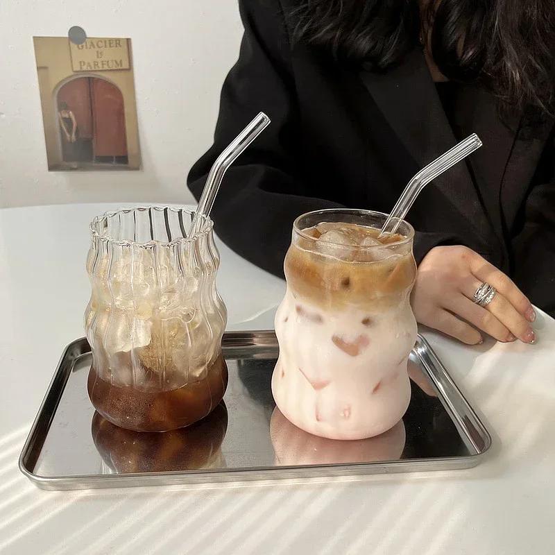 550ml Transparent Bubble Tea Glass Cups With Straws Beer Mugs Strawberry Milk Juice Pitcher Coffee Mug Drinkware Cup For Party