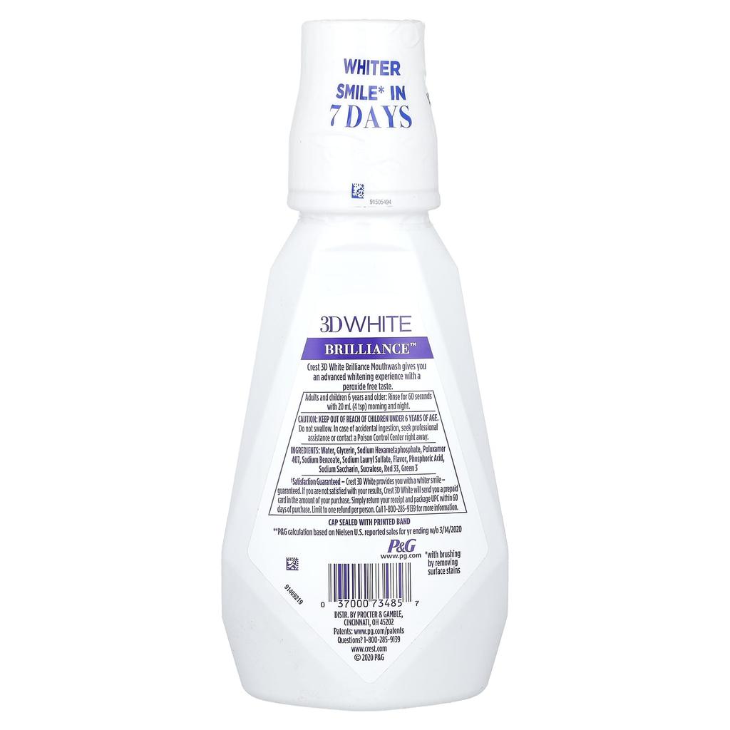 Crest 3D White, Отбеливающий ополаскиватель для полости рта, Без спирта, Свежая мята, 16,9 жидких унций (500 мл)