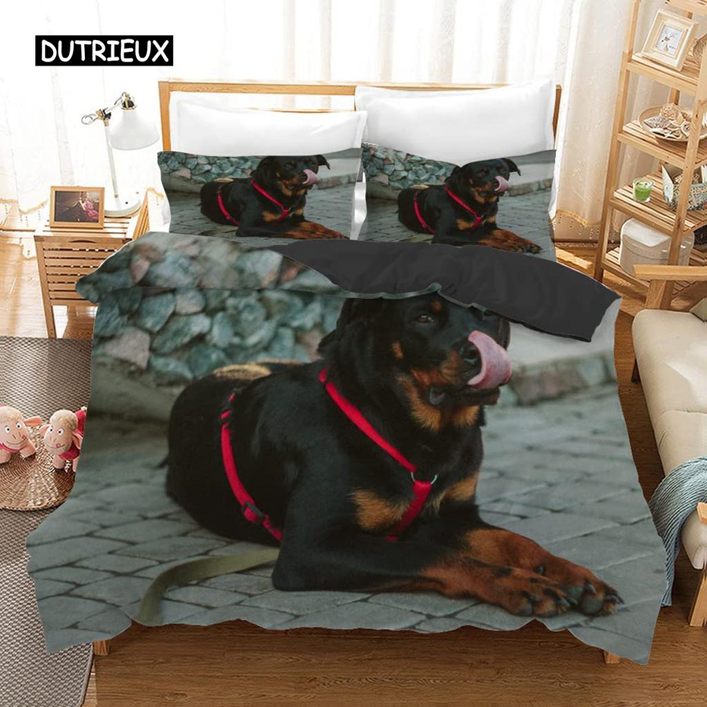 Пододеяльник Rottweiler Twin Black Rottweiler Twin Постельное белье Animal theme для любителей собак Полиэстер Double Queen King Пододеяльник