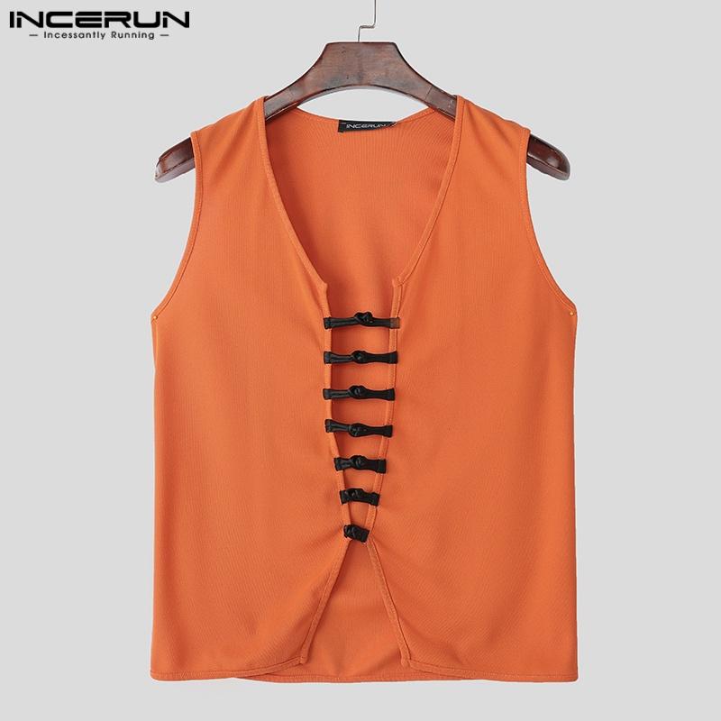 INCERUN Мужские летние повседневные майки без рукавов с V-образным вырезом и бандажом