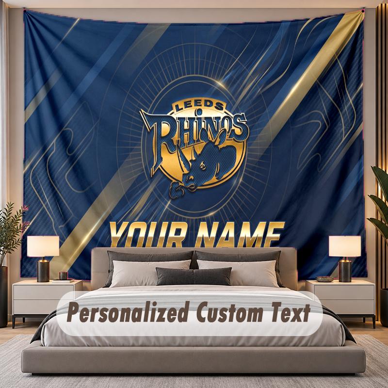 Custom Name Text Tapestry Leeds Rhinos Personalized Polyester Wall Tapestry For Bedroom And Room