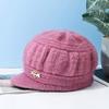 Mid-aged Women Winter Hat Thickened Knitted Elastic Short Brim Heart Rhinestone Decor Pure Color Windproof Warm Head Protection Lady Cap
