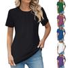 Women's Round Neck Short Sleeved Pleated Solid Color Short Sleeved Top