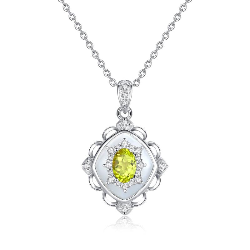 Niche S925 Sterling Silver Necklace Natural Crystal Shell Pendant Topaz Peridot Garnet Clavicle Chain