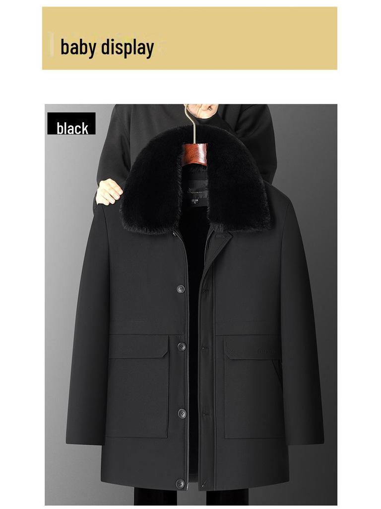 Мужское зимнее бархатное толстое теплое хлопковое пальто - большого размера, свободного кроя, средней длины для людей среднего и пожилого возраста