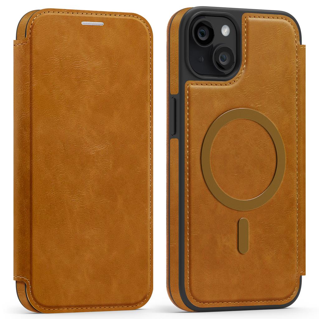 For iPhone 14 Plus Case Compatible with MagSafe RFID Blocking Card Holder Leather Phone Cover