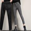 Мода для отдыха, утепленные джинсовые прямые брюки с высокой талией, джинсы, женские повседневные брюки-карандаш, зимние высокоэластичные тонкие универсальные брюки
