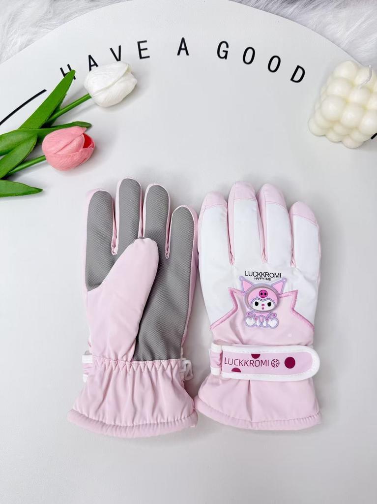 Cute Women Ski Gloves, Winter Fleece Lined Windproof Warm Student Cycling Cold-Proof Gloves