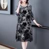 Women's Plus Size Dress Gold Velvet Floral Dress Loose Retro A-Line Dress Spring Autumn