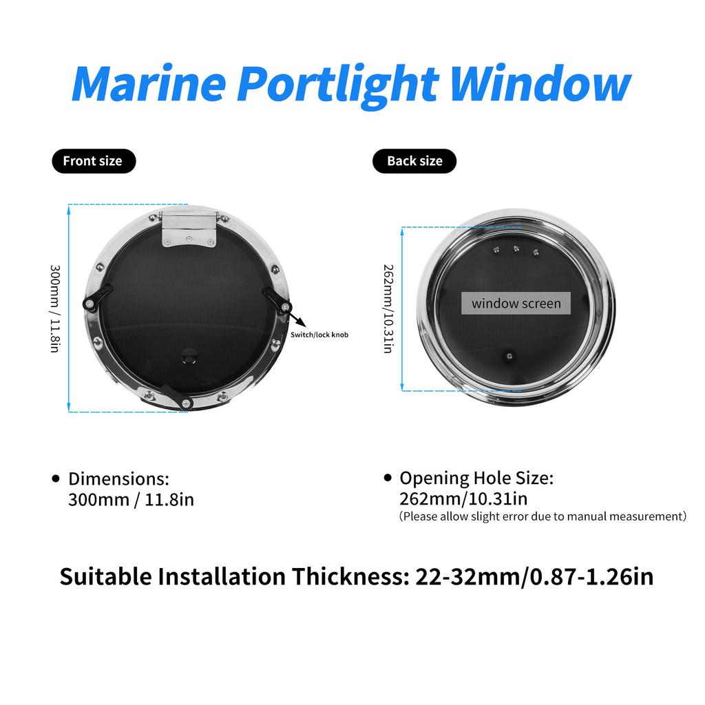 Marine Hatch Porthole Window  Construction 12 Inch Round Inward Opening Porthole Waterproof UV Resistant for Ship Yacht