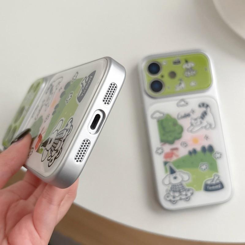 Cartoon Animal Line Art Grass Design Phone Case IPhone 17 Pro Max 16 15 Hard PC Cover With IMD Printing