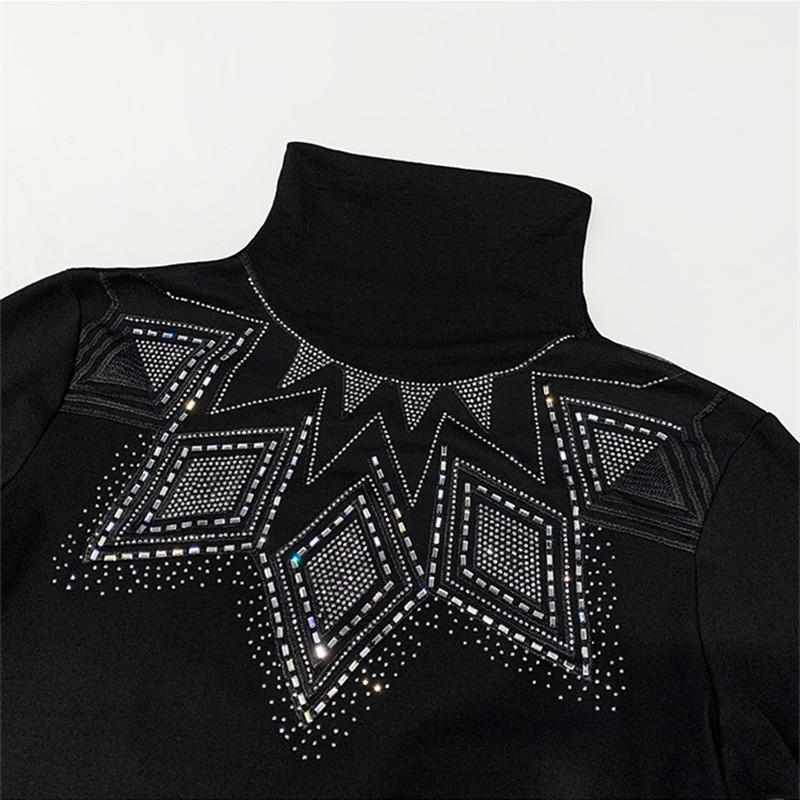 Spring Autumn Fashion New European Clothes T-Shirt Sexy Women Turtleneck Diamonds Tops Blouses Elegant Casual Long Sleeve Slim Tees
