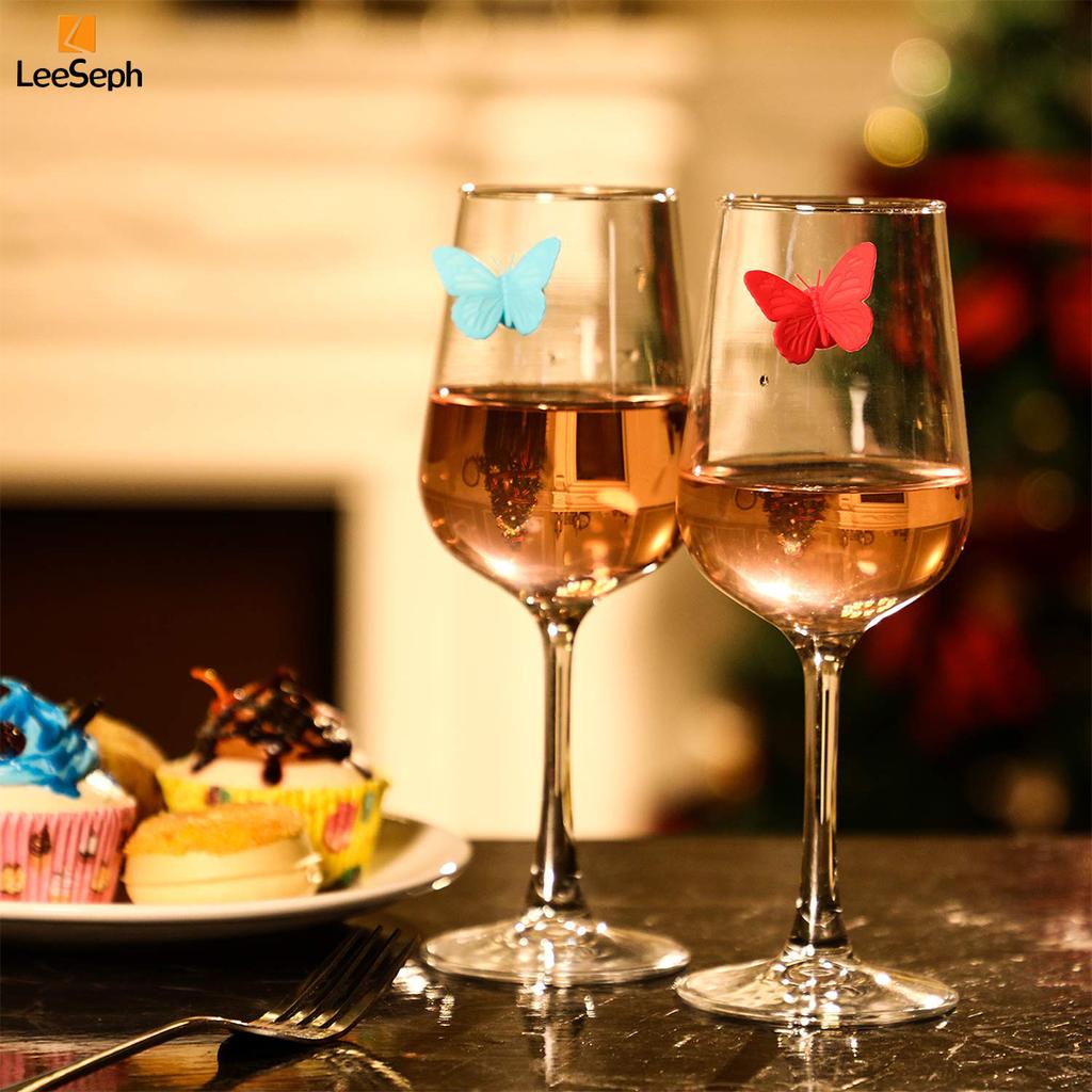Leeseph Silicone Wine Glass Markers Set, Wine Glass Identifier with Suction Cup, for Wedding Festival Party Dinner, Color Random