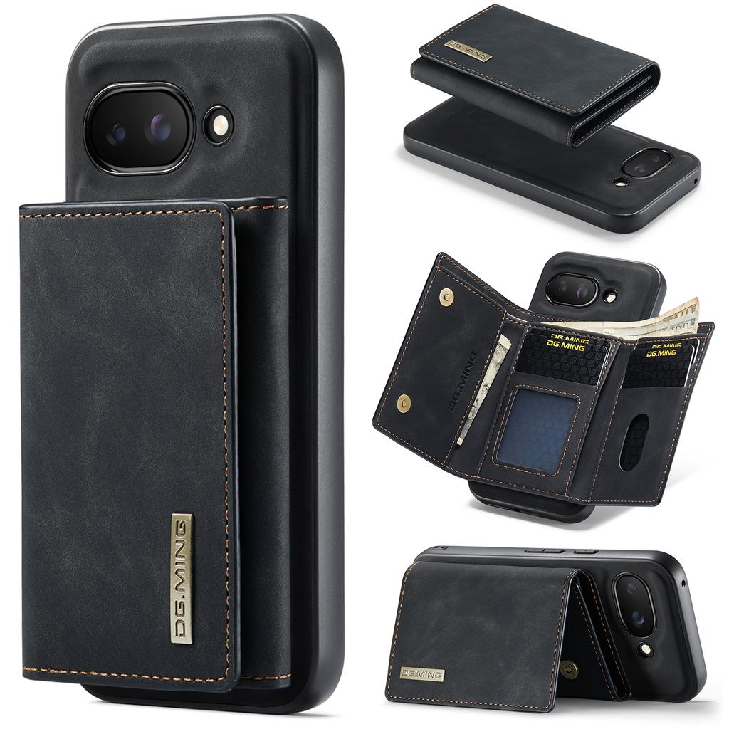 DG.MING M1 Series for Google Pixel 9a Case Kickstand PU Phone Cover with Detachable Wallet