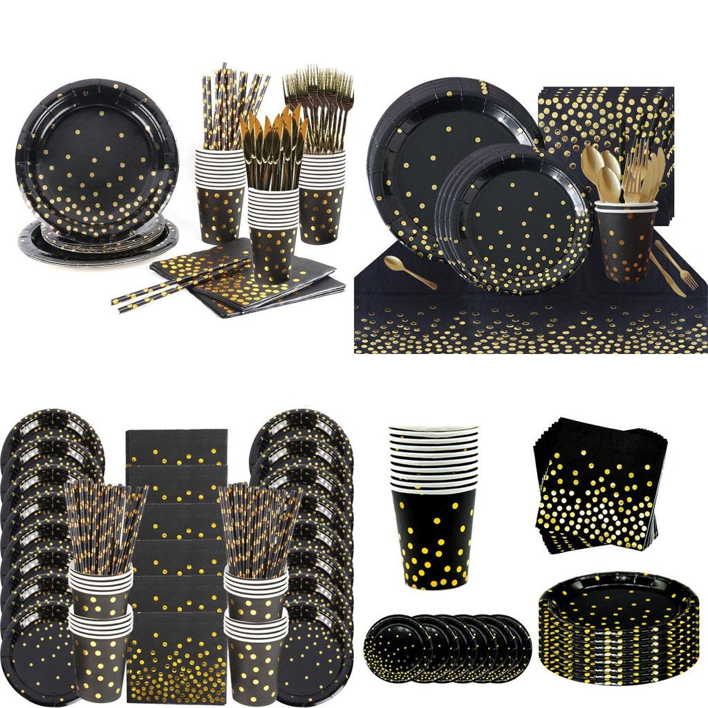 Шикарный декор для вечеринок с тиснением черным золотом, идеально подходящий для свадеб, дней рождений и детских праздников.