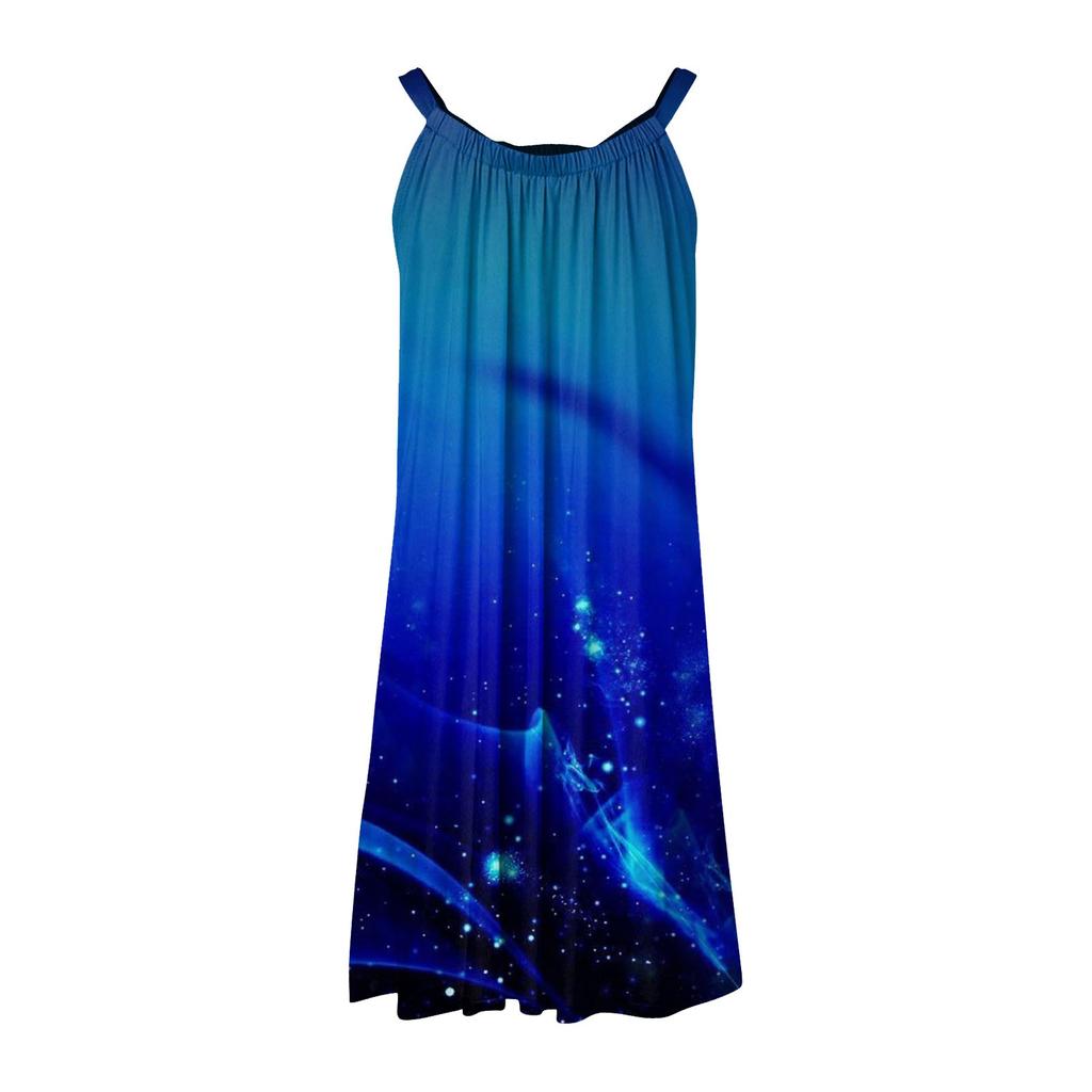 Женское модное летнее пляжное повседневное милое платье на бретельках без рукавов с принтом