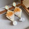 European and American exquisite silver needle resin round stud earrings Maillard retro simple fashion earrings light luxury high-end earrings