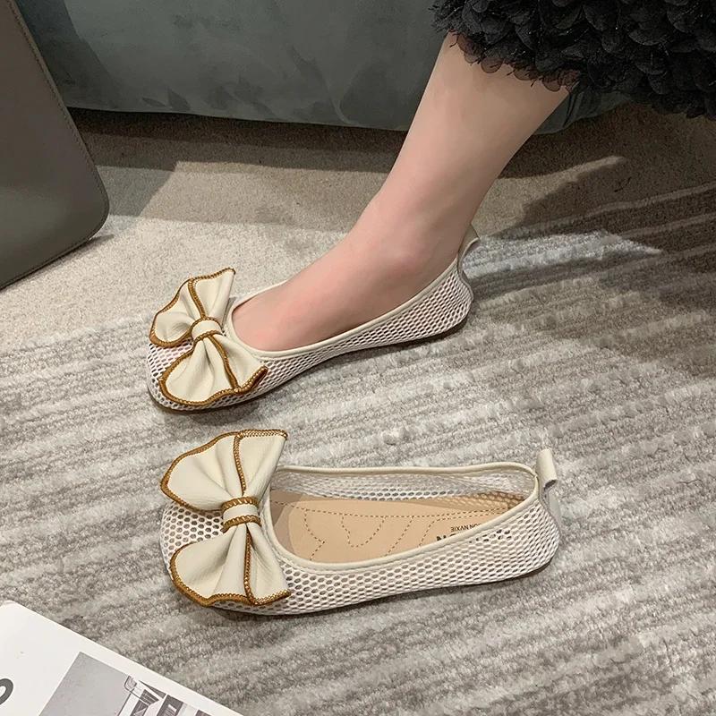 Модная высококачественная обувь для женщин, сетчатые женские туфли на плоской подошве, модные однотонные повседневные туфли на плоской подошве, горячая распродажа, женская обувь с бабочкой и узлом Zapatos