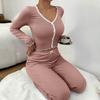 Womens Lace Trim Ribbed Knit Pajamas Set Long Sleeve Crop Top Wide Leg Pants Lounge Set 2 Piece Pjs Sleepwear