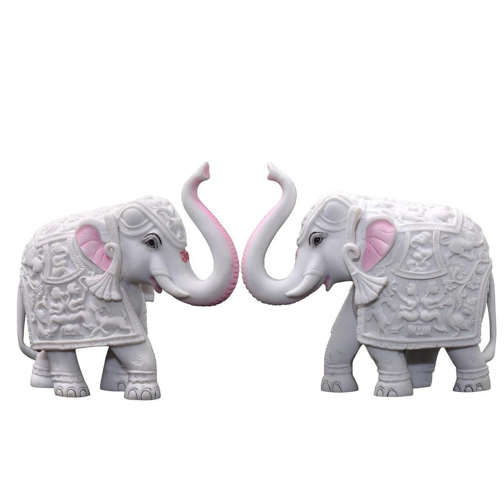 Упаковка из 2 белых слонов, предметы домашнего декора для гостиной, стол, полка, 2 x 3-дюймовая статуя слона из мраморной смолы для Васту, фэн-шуй