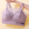 Women Elegant Bandeau Back Underwire Bra Anti Sagging Padded Wide Shoulder Straps Floral Lace Stitching Push Up Sport Breathable Brassiere Inner Wear