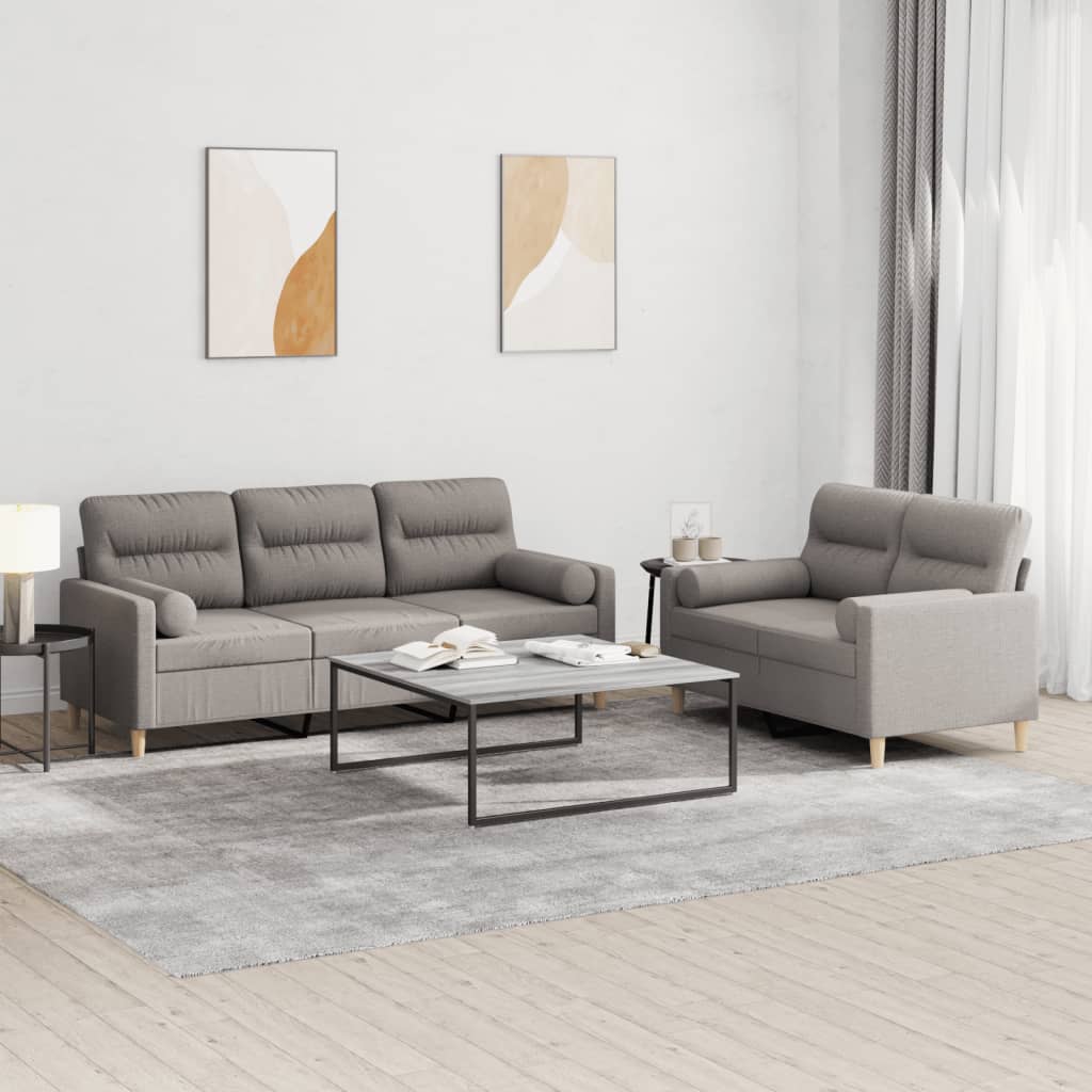2 Piece Sofa Set with Cushions Taupe Fabric