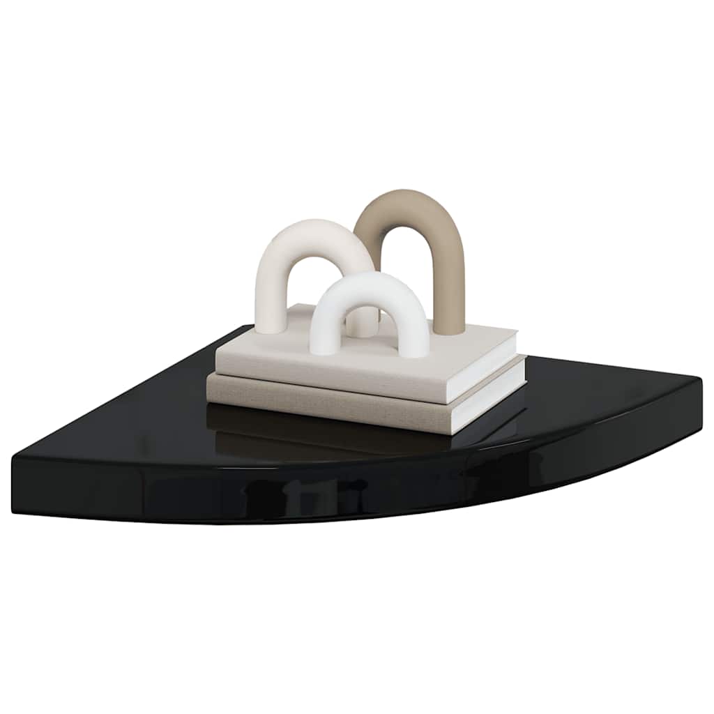 Corner Floating Shelves Set of 2 High Gloss Black 35 x 35 x 3.8 cm MDF