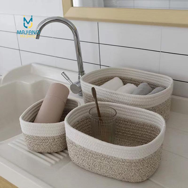 Современная настольная корзина для хранения из хлопковой веревки - плетеная пенька для всякой всячины и косметики