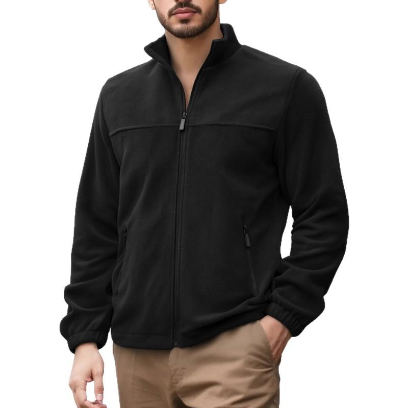 Mens Fleece Jacket With Stand Collar Zipper Casual Outdoor Wear Lightweight Warm Midweight Outerwear