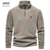 Embroidered Men's Autumn and Winter New Item Stand Up Collar Half Zipper Long Sleeved Sweatshirt Trendy Casual Fleece Top