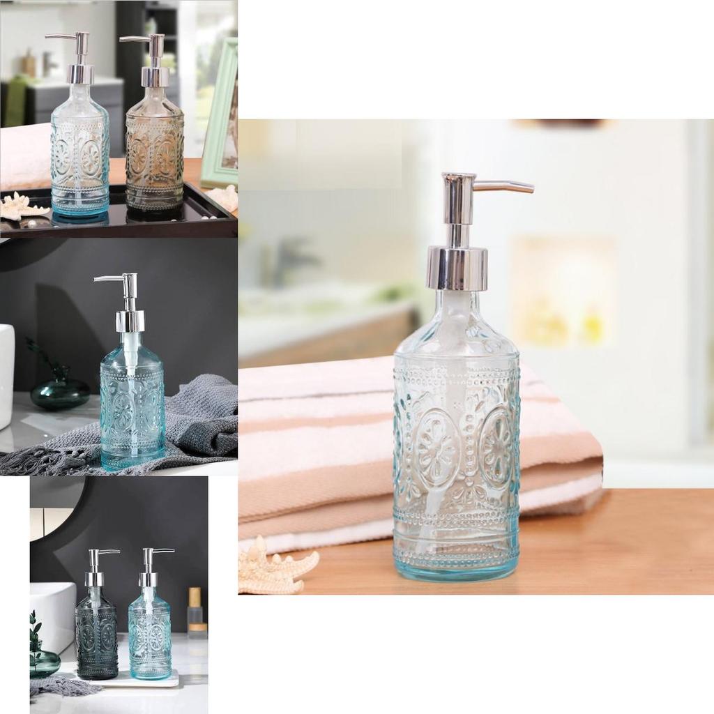Элегантный прозрачный стеклянный дозатор для мыла 420 мл, квадратная ребристая бутылка для жидкого мыла