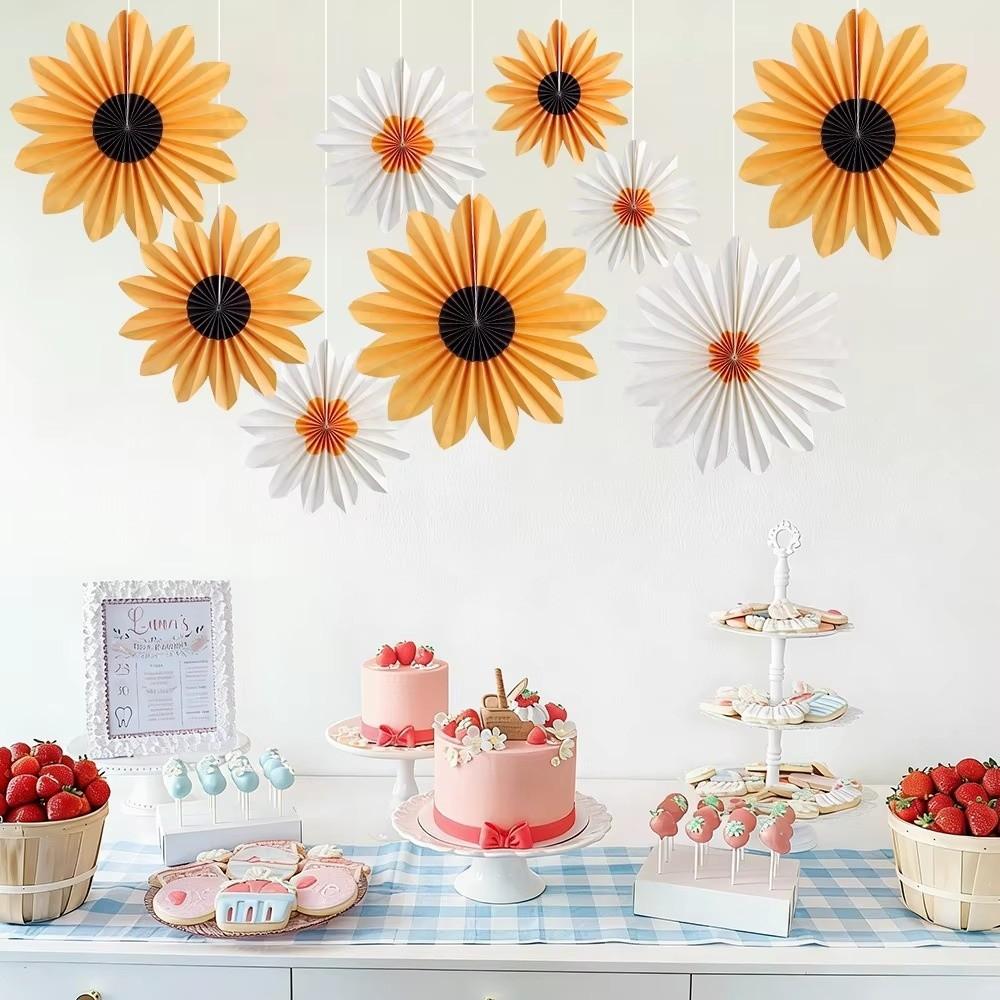 9pcs/set 20/25/35CM Sunflower Paper Fan Hanging Flower Wreath For Home Room Decoration