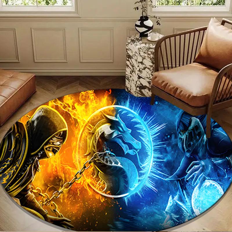 Powerful Warrior Kombat Round Rug for Livingroom,Bedroom, Palyroom, Chair Rug, Area rug, Circle Carpet, Large Size Fan Christmas gift