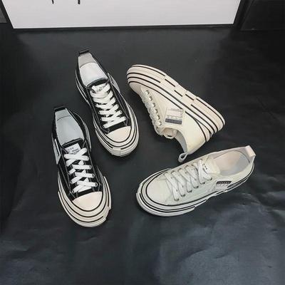 Женские черные парусиновые туфли осень 2024 года от Wu Jianhao: Корейский стиль, толстая подошва, дизайн, увеличивающий рост