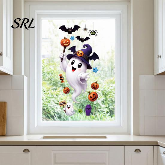 Indoor Holiday Decorations Halloween Witch Hat Ghost Window Clings, Spiders Bat Pumpkin Spooky Easy Apply Decals Stickers for Home Party Store