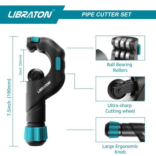 LIBRATON Pipe Cutter, Cutting Capacity 5-50mm, Erector Pipe Cutter with HSS Deburring Bar, Compatible with Copper Pipe, Aluminum Pipe, Thin-Walled Sta
