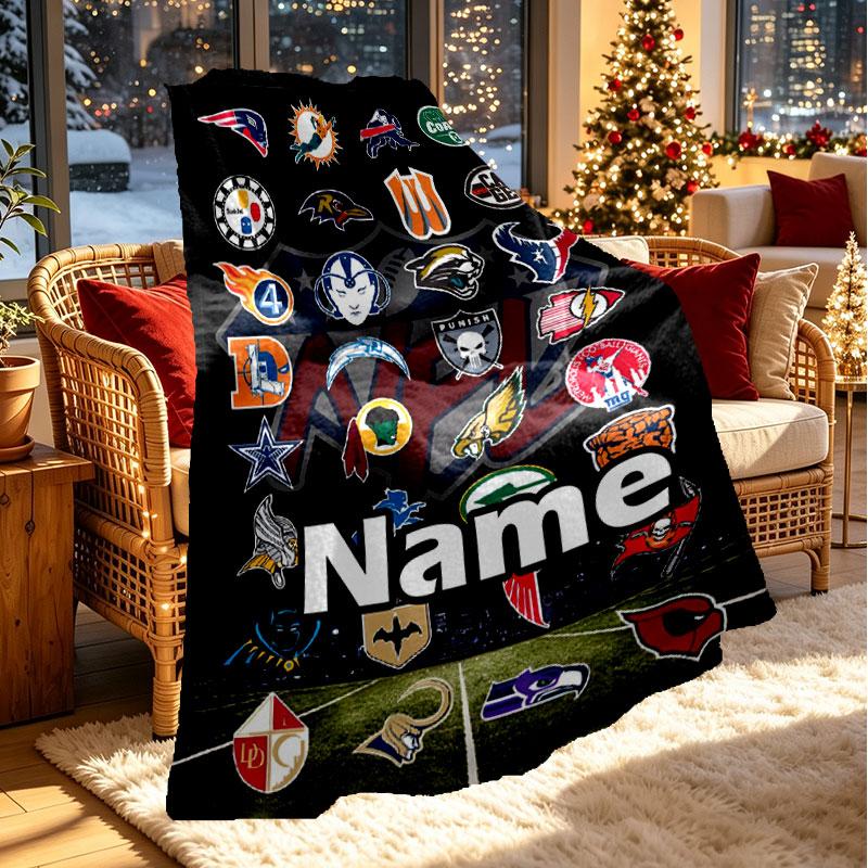 Custom Name Personalized NFL Print Blanket, Home Decor, Bedroom, Sofa, Camping, Couch, Gifts for Birthday Christmas