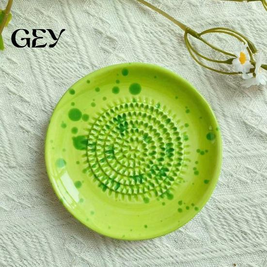 Ceramic Grater Bowl Bowl, Manual Ginger Garlic Mincer with Ink Splash Pattern, Plate Pepper Grinding for Wasabi Daikon, Dishwasher Safe Kitchen