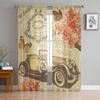 Винтажные ретро-автомобили, бабочки и цветы, прозрачные шторы для гостиной, тюль, занавеска для окна, спальня, кухня, вуаль, шторы