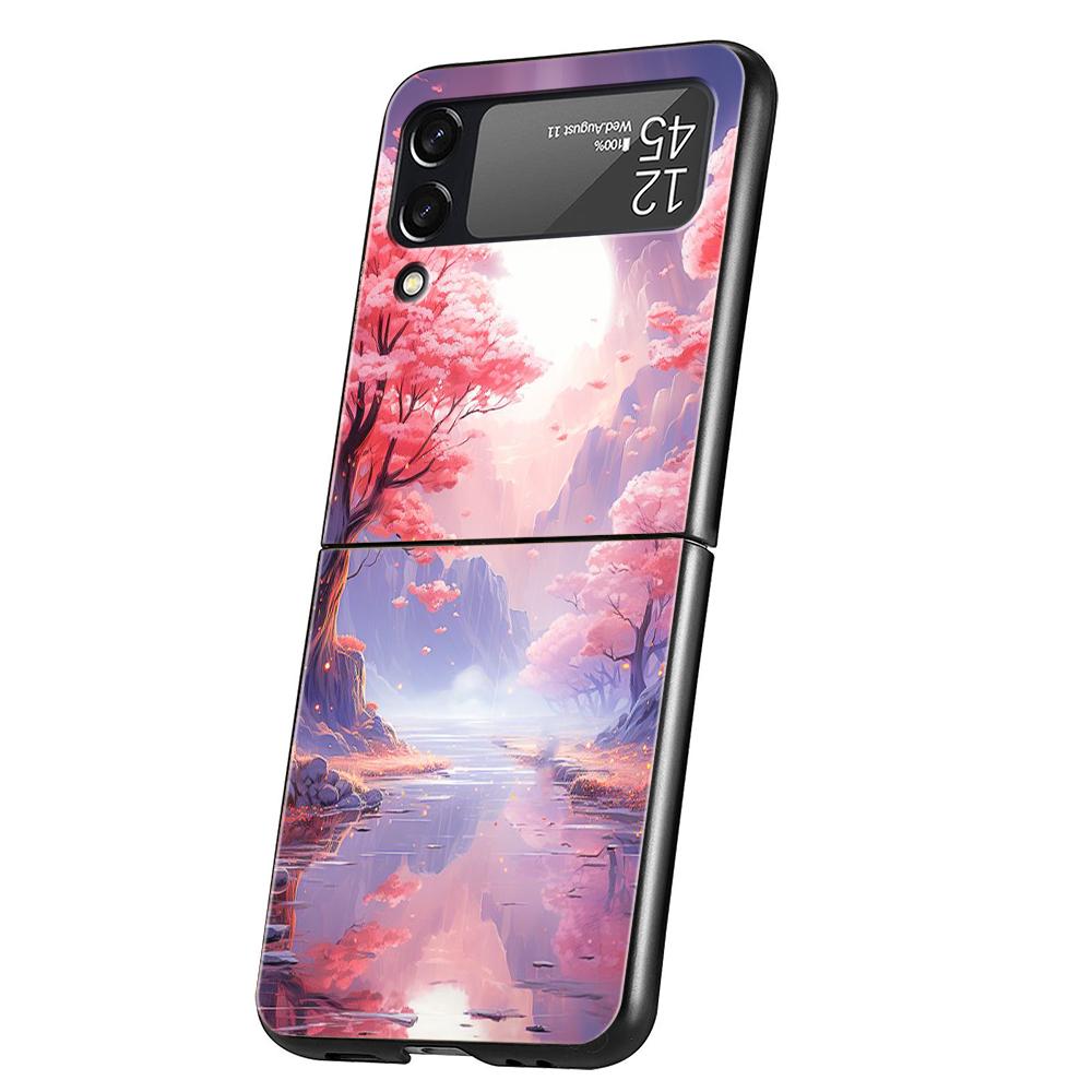 Розовый весенний вишневый цветущий жесткий чехол для телефона из ПК для Samsung Galaxy Z Flip 5 4 3 черный чехол для Galaxy Z Flip 6 противоударный чехол