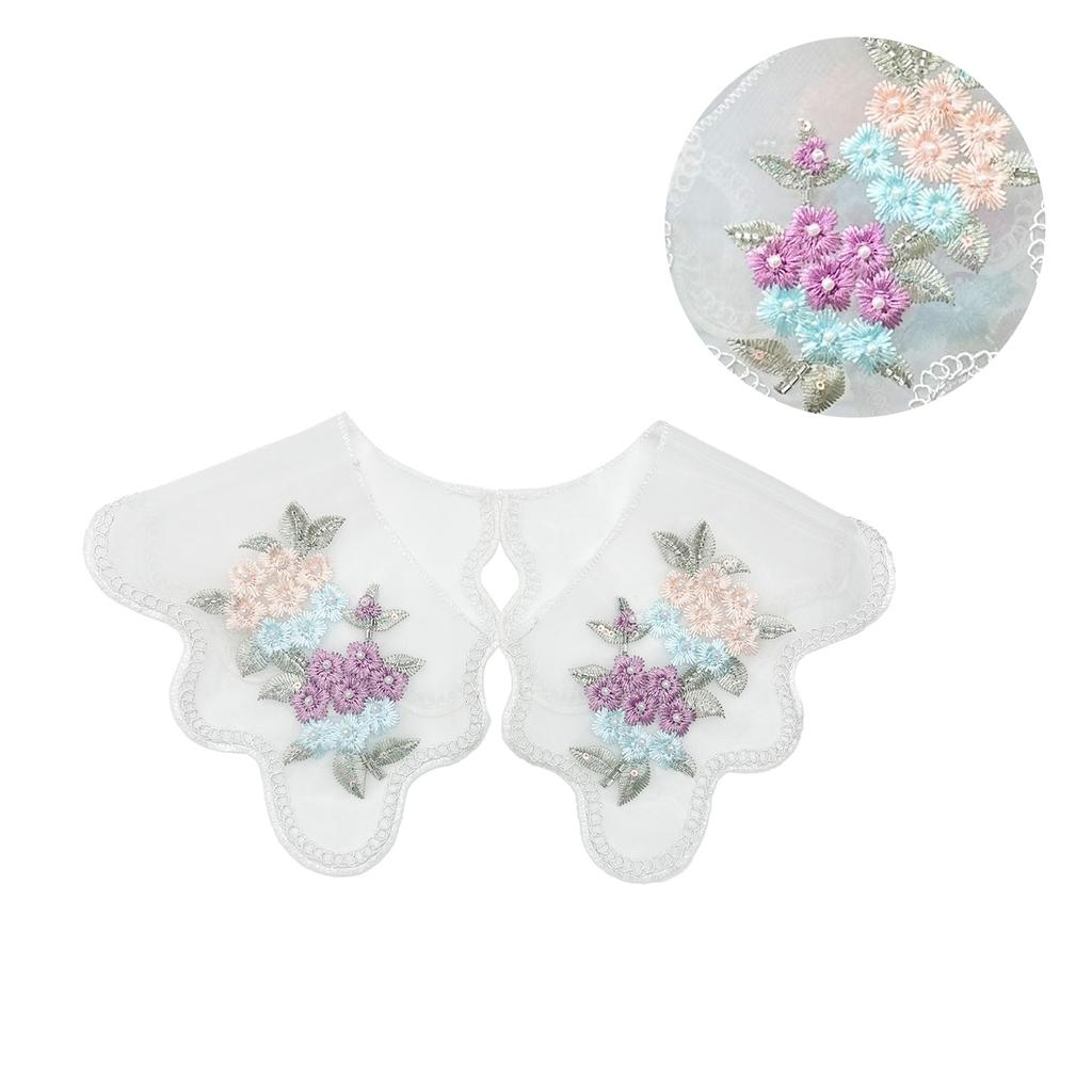 Embroidered Colorful Floral Lace Detachable Faux Collar Shawl Capelet for Women Dress Elegant Fashion Clothing Accessory